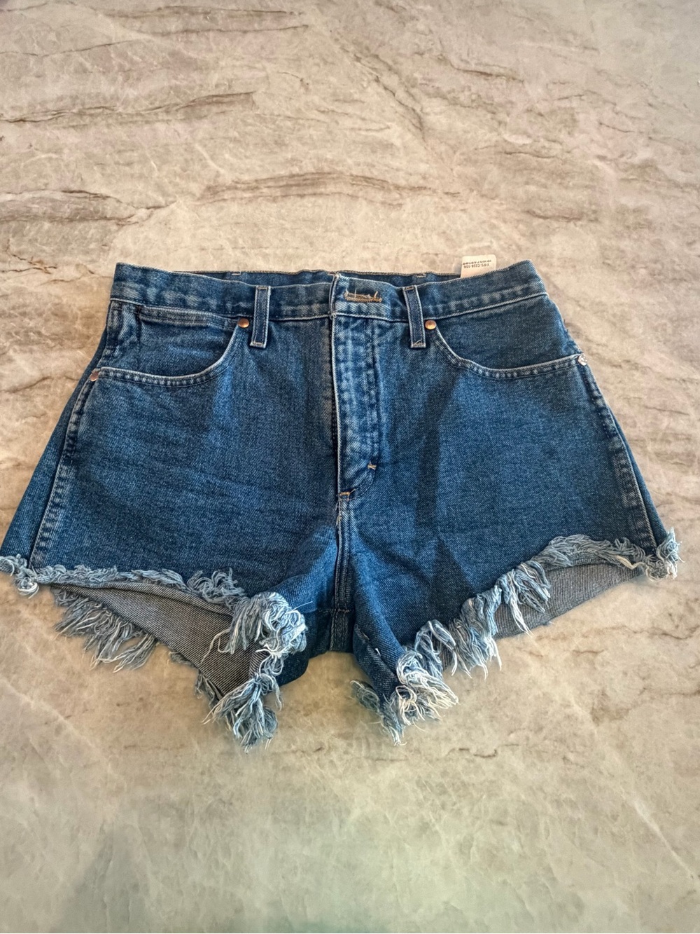 Wrangler Dark Blue High Waist Distressed Denim Shorts